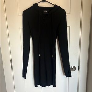 Cider Black Hooded Long Sleeve Knit Dress
